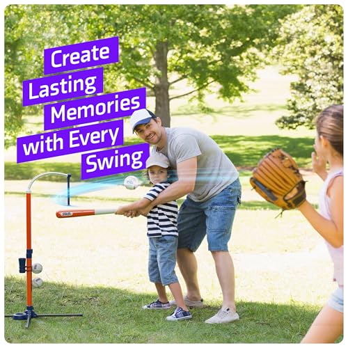 Adjustable T-Ball Set for Kids - Baseball Batting Tee with Soft Balls