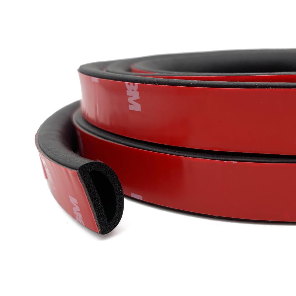 Aroilder Foam Rubber Seal Strip, Self-Adhesive D Shape EPDM Rubber Weather Stripping for RV, Boat, Auto, Truck, Marine, Garage Doors/Window and More, W:1"; H:0.5",13Ft