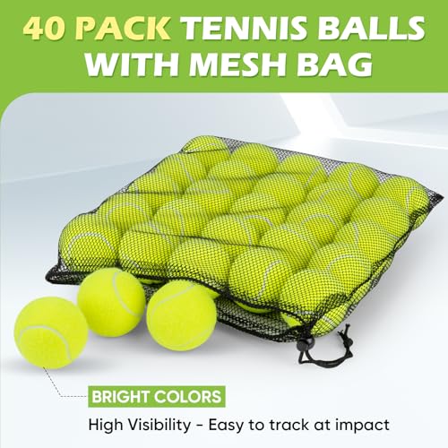 40 Pack Tennis Balls Bulk with Mesh Bag - Durable, High Bounce, Suitable for Dogs & Training