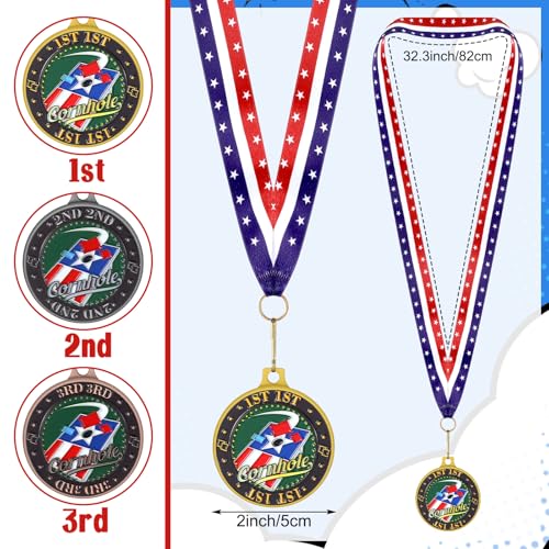 Loetere 3-Pack Metal Fusion Medals for Cornhole, Soccer, Sports Tournaments - 2-inch Award Ribbons Set, 1st 2nd 3rd Place Medals with Embossed Designs