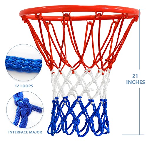 Basketball Net Replacement - All Weather Anti-Whip, 12 Loops, Red White Blue