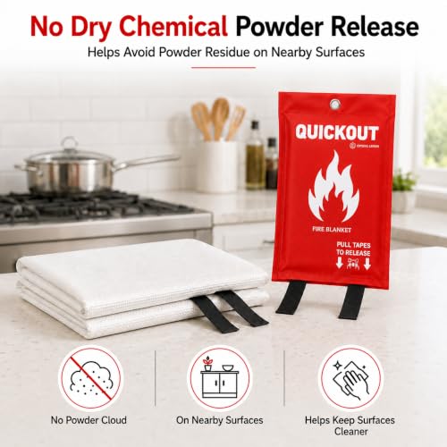 Fire Blanket for Kitchen & Home - 39 x 39 Inch Fiberglass with Pull Tabs
