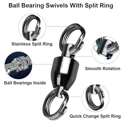 QISHUO Size 9 Saltwater Fishing Swivels 25pcs Stainless Steel Black Nickel 124lb