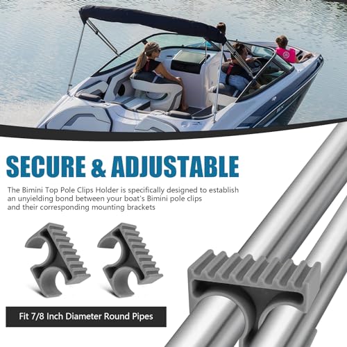 Bimini Top Pole Clips for 7/8 Inch Boats - 2 Pack Grey