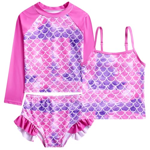 Funnycokid Mermaid Pink 4-5T Girls Swimsuit Tankini Rash Guard Set 3-10 Years
