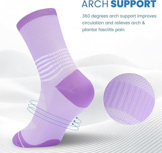 Compression Socks with Ankle Arch Support - 3 Pairs in Pink, Purple, Blue
