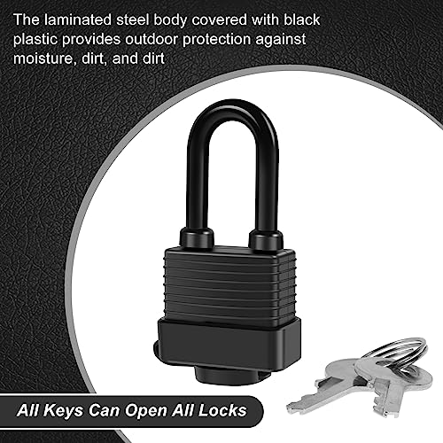 Padlocks Keyed Alike for Outdoor use, Pack of 6, Laminated Steel Lock Set Safety Padlock,Waterproof Heavy Duty Outdoor Security Lock for Outdoor(Black)