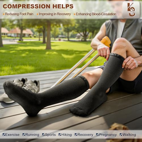 Compression Socks for Men & Women - Knee-High, 3 Pairs, Large-X-Large - Black