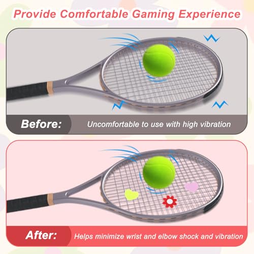 Tennis Racket Dampeners - 8 Silicone Vibration Absorbers, Heart & Flower Shapes