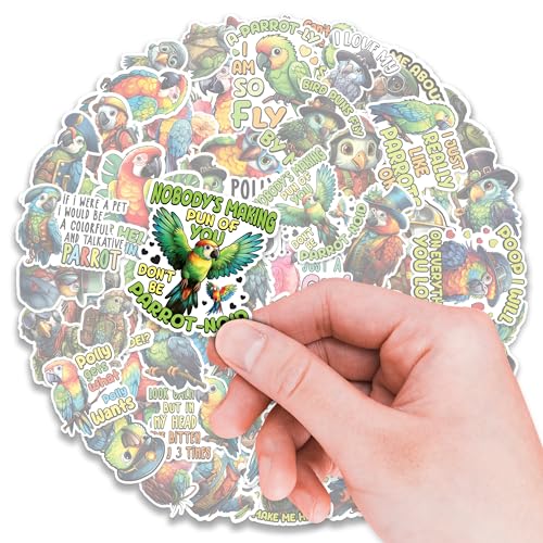 Parrot Stickers 50 Pieces Vinyl Waterproof Decal for Laptop Water Bottle Phone Car Window Bike Motorcycle Stakeboard Scrapbook Parrots Sticker Gifts for Kid Teen Adult