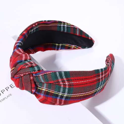 Red Plaid Knotted Christmas Headband for Women - Holiday Hair Accessory
