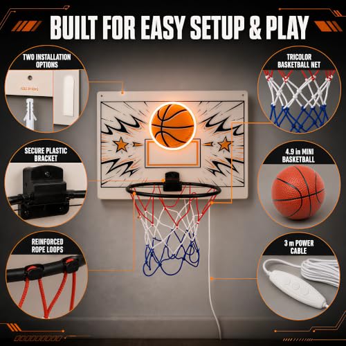 DAXMAIRELOX White LED Neon Basketball Hoop Indoor Wall Decor 20 x 14 in