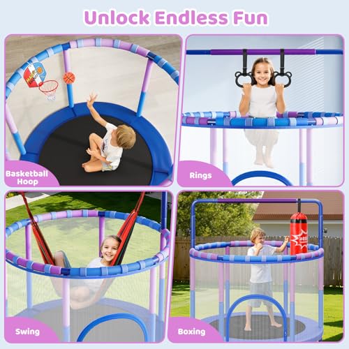 55" Indoor Outdoor Trampoline for Kids with Enclosure - Blue