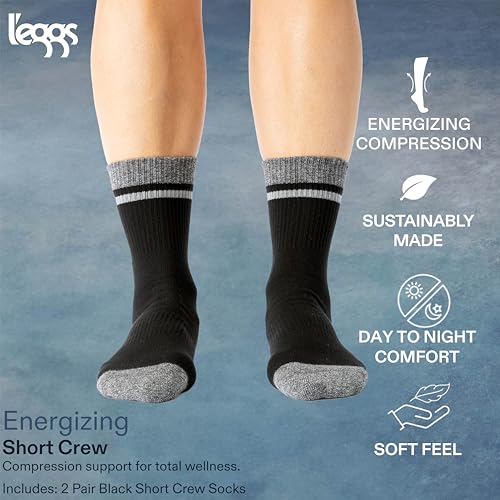 Energizing Ankle Socks - Comfortable Graduated Compression, 2 Pack - One Size, Black