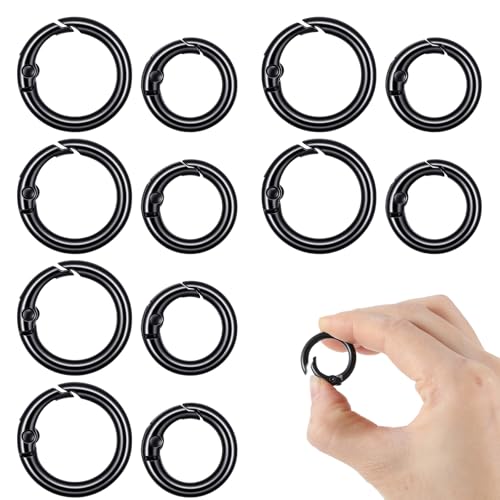 12PCS Mini Black Carabiner Clips - 2 Sizes, Zinc Alloy
