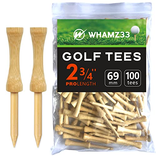 Bamboo Golf Tees - 100 Pack, 2-3/4 Inch Natural Wooden Tees