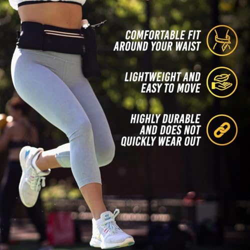 Running Belt with Water Bottle Holder & Extension Band - Black