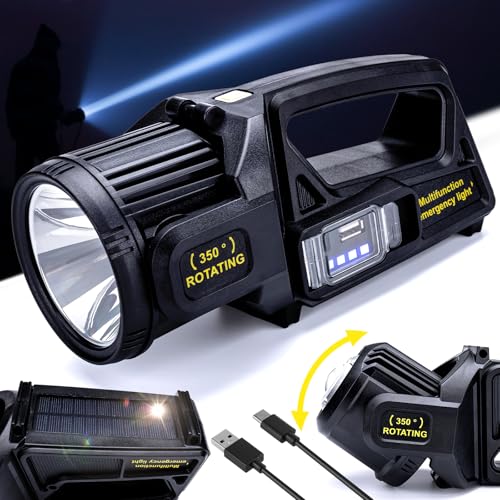 Spotlight Outdoor Rechargeable Flashlight High Lumen 2,000,000L, 9 Modes 350¡Æ Rotatable Super Bright Led Spot Lights Handheld with Solar Powered & USB C, Long Lasting Battery, Waterproof for Emergency