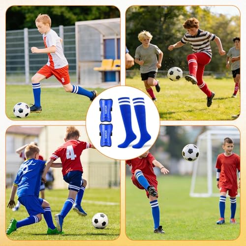 Kids Soccer Shin Guards with Socks Set - Blue, Large (10-15 Years)