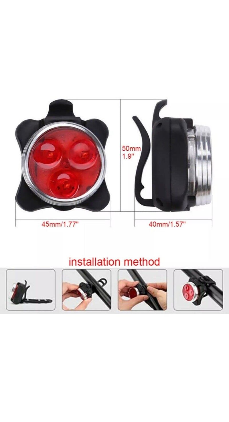 USB Rechargeable Bicycle LED Headlight and LED Tail Light Sets (4 Light Set)
