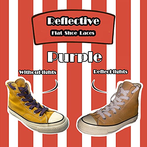 Reflective Flat Shoelaces for Sneakers - Purple 47in/120cm
