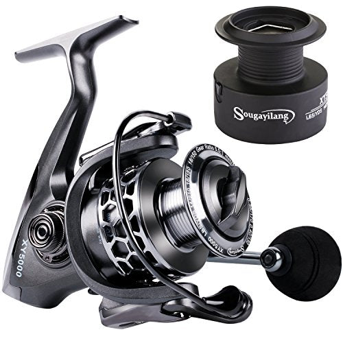 Sougayilang Spinning Fishing Reel 13+1BB Ultra Smooth Aluminum Handle - Silver/Black