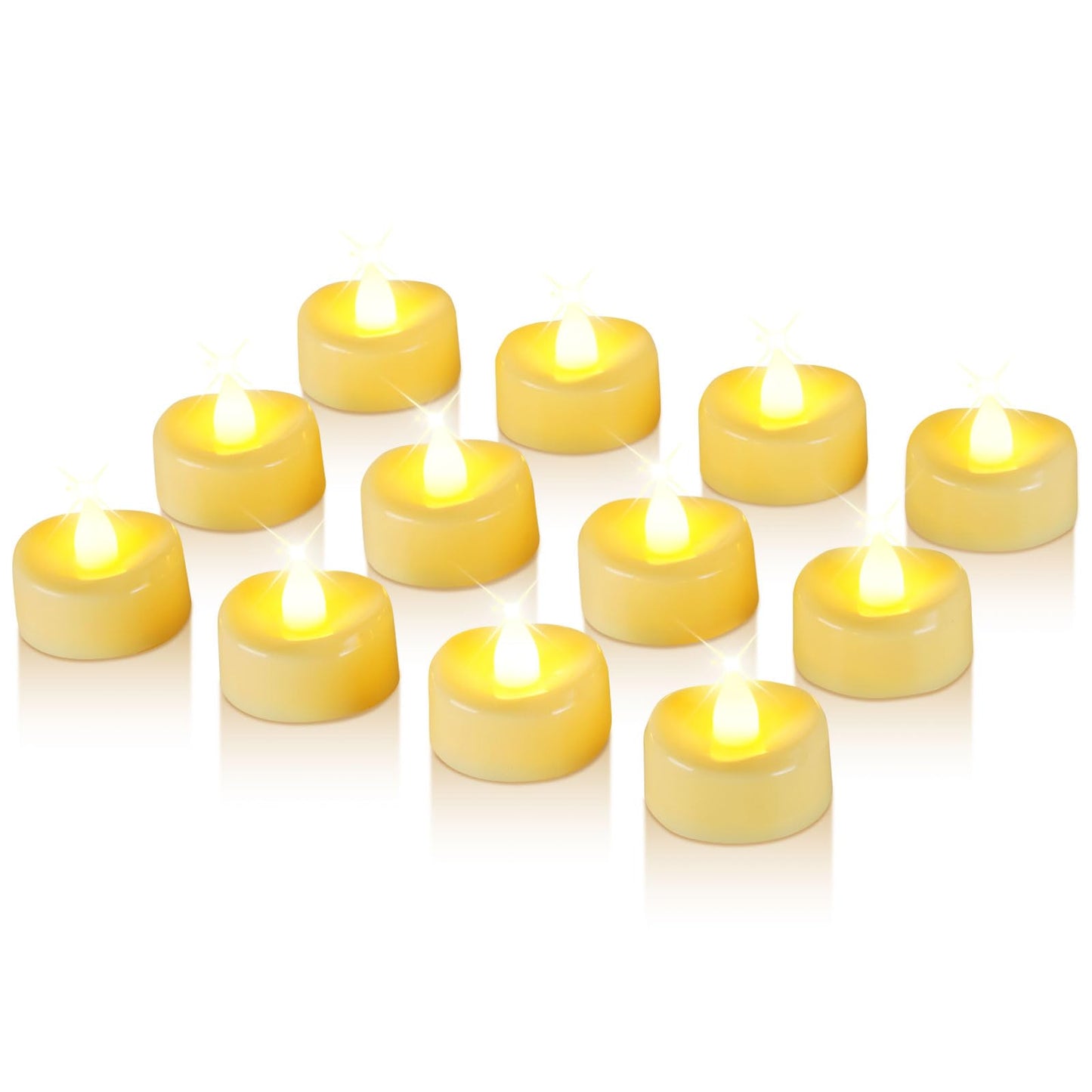 Raycare 24 Pack LED Tea Lights Battery Operated, 200+Hour Flickering Votive Candles, Realistic Fake Flameless TeaLights for Wedding Party Halloween Thanksgiving Christmas Decorations,Ivory Base