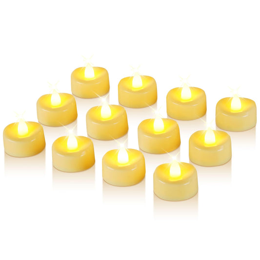 Raycare 24 Pack LED Tea Lights Battery Operated, 200+Hour Flickering Votive Candles, Realistic Fake Flameless TeaLights for Wedding Party Halloween Thanksgiving Christmas Decorations,Ivory Base