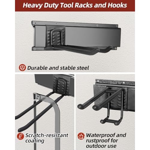 48-Inch Garage Storage Tool Organizer with 8 Hooks - Heavy Duty Metal Rack for Garage Organization, Garden Tool Organizer - Wall Mounted Tool Hanger for Shovels, Ladders, Lawn Tools