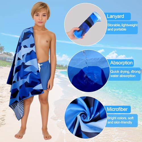 Large Microfiber Beach Towel - Blue Shark Design, Sand Free