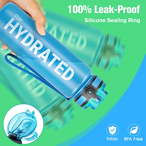 Sahara Sailor 32oz (1L) Water Bottle with Time Marker, Tritan Leakproof Sports Flask - Blue Soda Variant
