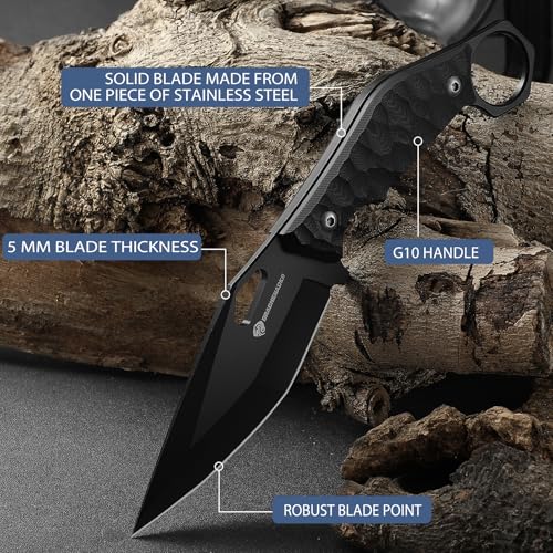 DRACHENADER 9" Survival Knife with Kydex Sheath – Full Black, 5mm 5Cr13MoV, G10 Handle, Fixed Blade