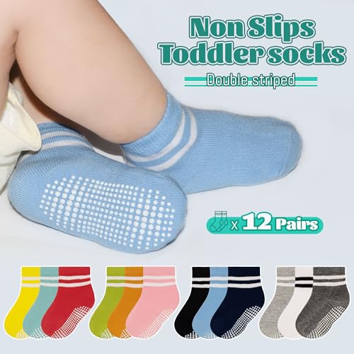 HYCLES Non Slip Toddler Socks 1-10 yrs 3-5T Black White Grey Blue (3-5T) Grip Socks