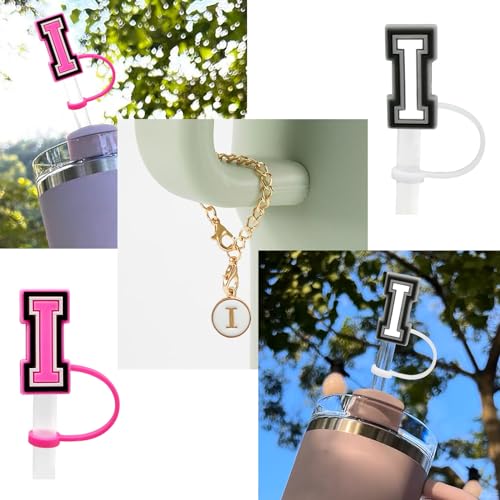 Silicone Straw Cover and Letter Charm Set for 30-40oz Tumblers - Letter I