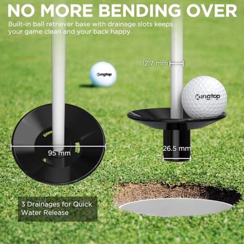 KINGTOP 3ft White Golf Flagstick with Ball Retriever - 3 Pack, Fiberglass, Portable Indoor/Outdoor Practice Pole