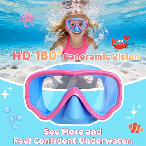 Vvinca Kids Swim Goggles with Nose Cover - Pink Blue / Vibrant, No Leak, Soft Fabric Strap, Impact-Resistant Lenses, Age 3-14