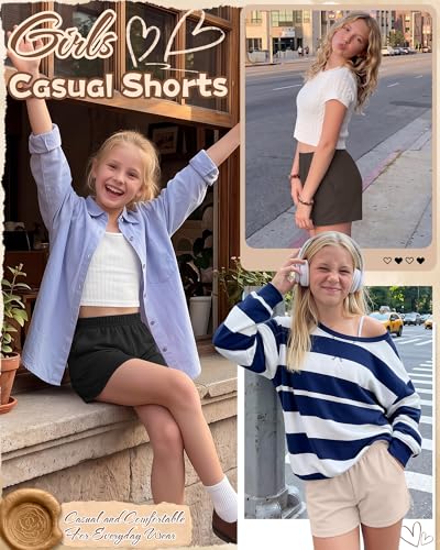 3 Pack Girls Shorts - Beige, Brown, Black | Age 9-10 Years