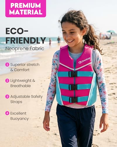 Owntop Youth Swim Vest Pink 75-125 lbs – Triple Adjustable Straps, Quick-Release Buckles