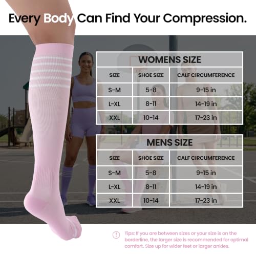Owcorowan Bamboo Viscose Compression Socks 15-20 mmHg Knee High Large-X-Large 3 Pairs Purple/Apricot/Pink