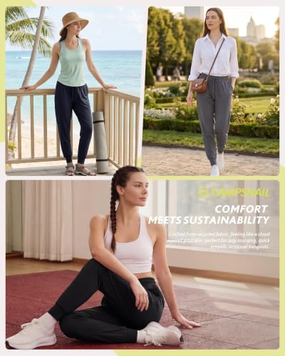 Lightweight Comfy Joggers for Women - 4 Pack with Pockets - Black, Large