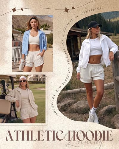 Women's Lightweight Athletic Workout Hoodie - Full Zip Jacket, Medium Beige