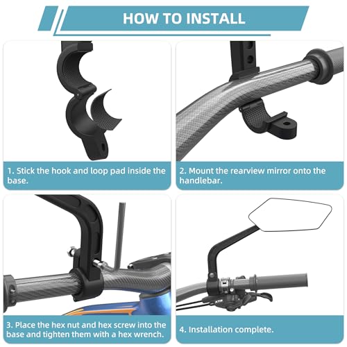 HD Bicycle Mirror for Handlebar 20-24mm - 2 Pack, Wide View, 360° Rotation