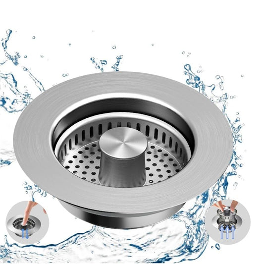 3-in-1 Kitchen Sink Strainer Stopper Combo Stainless Steel Wrap Around Sink Downspout for US Standard 3-1/2 inch Sewer Strainer, Smooth Handle for Easy Cleaning, Anti-Clogging