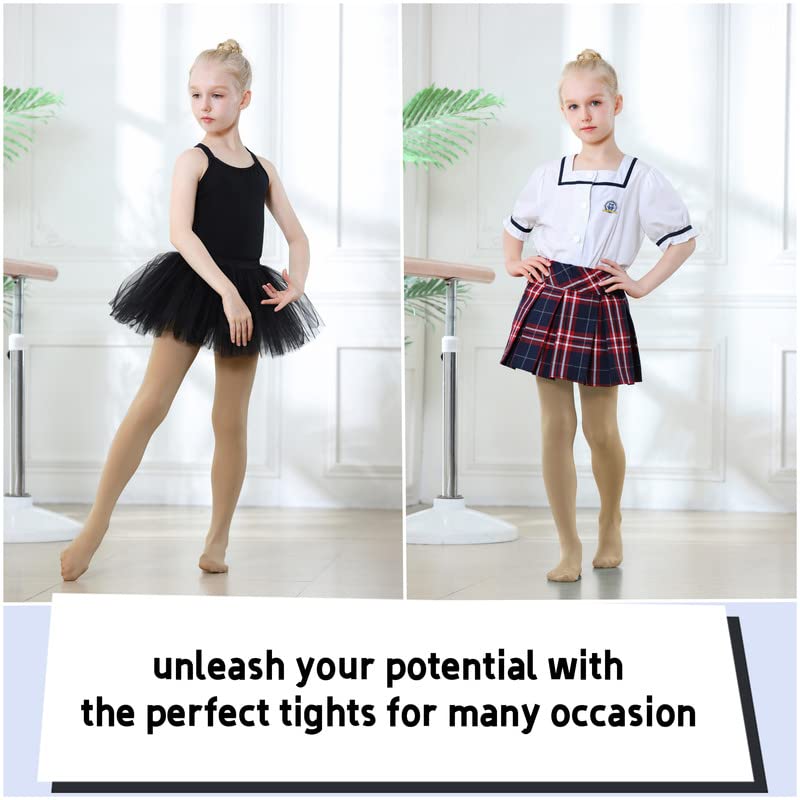 Ballet Tights for Girls - Thick Soft Footed Tights, 5-8 Years, Suntan