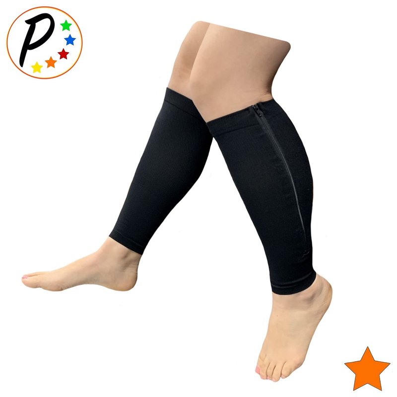 Presadee Calf Zipper 15-20 mmHg Compression Leg Circulation Fatigue Shin Sleeve (Black, L/XL)