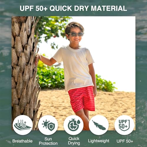Boys' Line Up Swim Trunks - Red, UPF 50+, Quick Dry, 4T