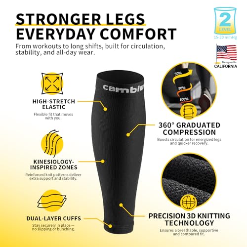 Calf Compression Sleeve - Footless Compression Socks, 1 Pair - Pure Black, Large-X-Large
