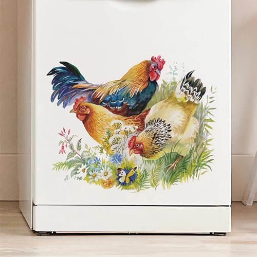 Chicken Roosters Hens Wall Stickers, sacinora Farm Idyllic Wall Decals Rhode Island Red Leghorn Chicken Removable Vinyl Peel and Stick for Farmhouse Kitchen Dining Room Pantry Home Decor