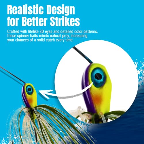 Reaction Tackle Tennessee Shad Spinner Bait 1/2 Oz - Compact Vibration Lure for Bass Trout Pike Salmon Walleye (3-Pack)