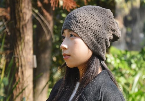 Lightweight Crochet Beanie Hat for Women - Dark Gray, Medium